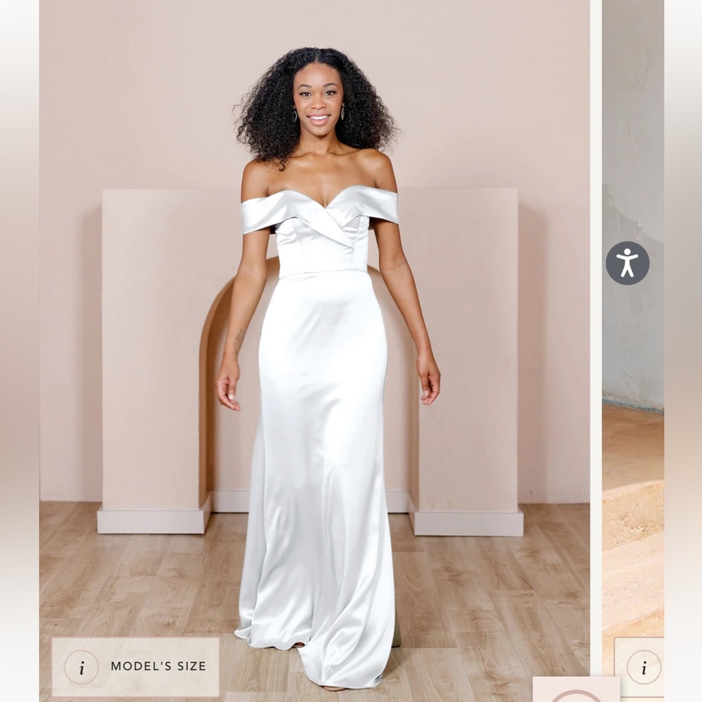 Revelry Bardot Satin Off Shoulder Bridesmaid Dress White Size 2 Hemmed